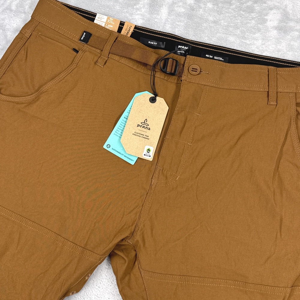 PRANA Stretch Zion Slim Pant II Men 40x34 Sepia Brown Roll Up Hiking Cargo NWT